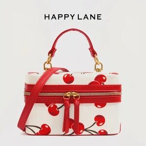 Happy Lane Cherry Print Canvas Box Bag Crossbody Top Handle